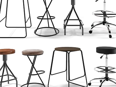 Modern Bar Stools With Sleek Metal Frames And Various Seat Designs For Home Bar 3d model