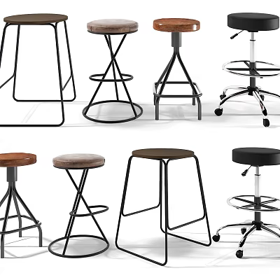 Modern Bar Stools With Sleek Metal Frames And Various Seat Designs For Home Bar 3d model