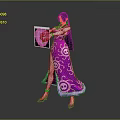 Elegant Female Character In Purple Dress With Skull Patterns Holding Heart Shaped Object