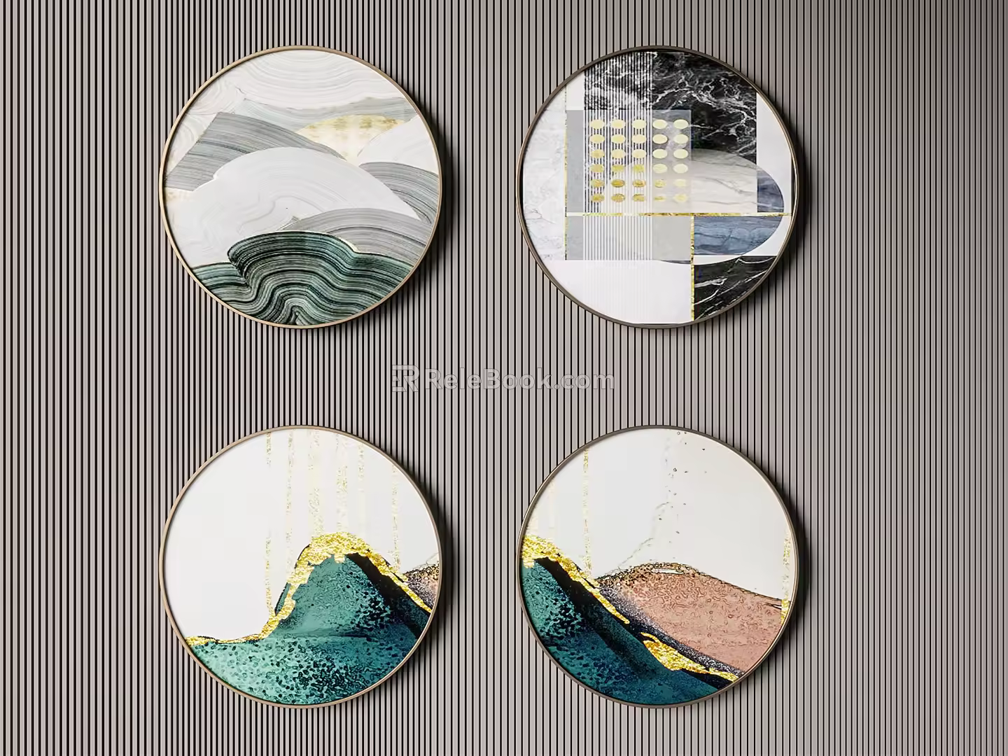 Modern round frame painting decorative painting combination 3d model