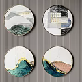 Modern round frame painting decorative painting combination 3d model