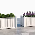 Modern Garden Decor with Wooden Planter White Flower Boxes and Colorful Plants