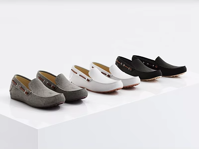 Gray White And Black Casual Loafers With Simple Design White Soles Arranged In A Row 3d model