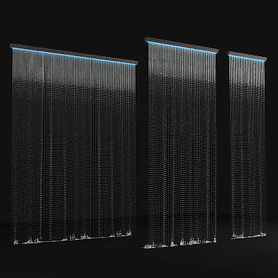 Modern Garden Landscape With Hanging Lighted Structures And Blue Illuminated Design Features 3d model