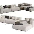 Modern Light Colored Sectional Sofa with Multiple Cushions Chaise Lounge And Dark Throw 3d model