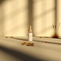 Perfume Cosmetic Serum Bottle With Fallen Leaves And Dry Grass In Minimalist Setting
