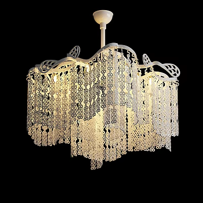 Elegant White Chandelier With Intricate Lace like Patterns And Hanging Fringe Details 3d model