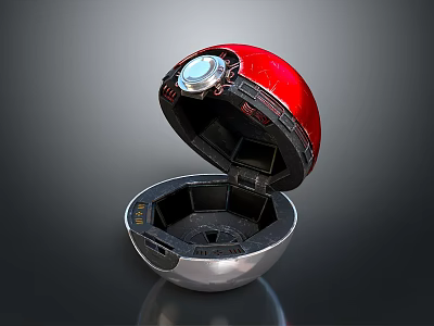 Open Red and Silver Spherical Device with Black Internal Structure and Circular Top Component 3d model