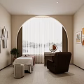 Elegant Beauty Salon Interior With Arched Mirrors White Leather Chairs Wooden Counter And Product Shelves