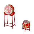 Large And Small Traditional Chinese Drums With Dragon Patterns On Red Stands