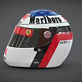 Racing Helmet as Sports Equipment Featuring Marlboro and Ferrari Logos