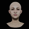 Bald Woman Front View Close Up Upper Body Portrait Isolated on Black Background