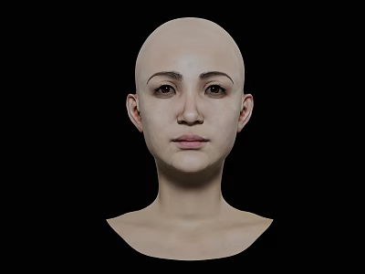 Bald Woman Front View Close Up Upper Body Portrait Isolated on Black Background 3d model