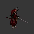 Mythical Samurai Character with Horns and Red Armor as Creature Warrior Holding Sword 3d model