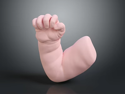 Man's Clenched Fist On Bent Arm Against Dark Smooth Reflective Background 3d model