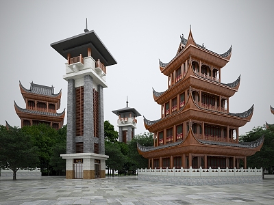 ancient pagoda temple pavilion archway landscape tower five-story tower watchtower ancient building tower ancient building tower 3d model