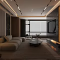 Luxury Modern Living And Dining Interior With Marble Finishes Illuminated Stairs And Panoramic City View
