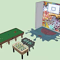 Fun Sports Equipment Setup With Billiard Foosball Tables And Graffiti Wall