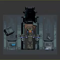 Cartoon Style Sci Fi Chamber With Armored Character Open Hatch And Glowing Blue Object 3d model