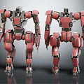 Two Red Mechanical Robot Characters With Detailed Metallic Structure And Standing Pose 3d model