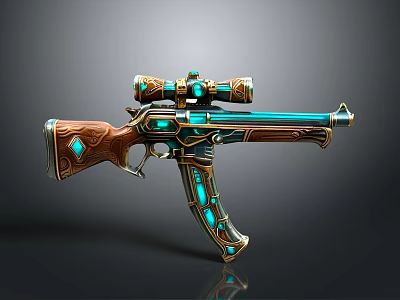 Vintage Modern Gun With Wooden Body Blue Glowing Accents And Scope 3d model