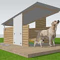 Wooden Dog House With Tilted Roof And Platform For Dogs In Grassy Area