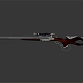Vintage Rifle With Red Wooden Carved Stock Silver Barrel And Mounted Scope Design