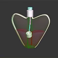 Sculpture Carving of Heart Shaped Perfume Bottle in Transparent Glass with Purple Liquid Silver Sprayer and Pendant