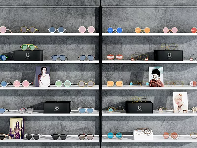 Stylish Jewelry Display On Shelves With Various Colors Styles Black Boxes And Portrait 3d model