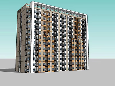 Modern High Rise Residential Building 3D Model With Windows Balconies And Gray Brown White Colors 3d model