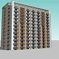Modern High Rise Residential Building 3D Model With Windows Balconies And Gray Brown White Colors