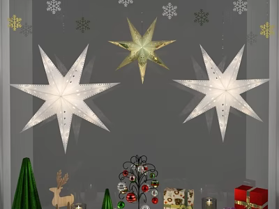 Christmas Decorative Ornaments Set With Snowflakes Star Hangings Deer Figurines And Gift Boxes 3d model