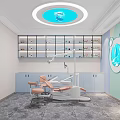 Modern Dental Treatment Room With Pink Chair Blue Ceiling Light And Bear Decoration