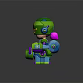 Game Movie Character Green Blue Robot With Big Eyes Headphones Mechanical Seat And Small Round Device