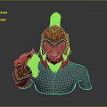 Ancient Warrior Helmet And Shoulder Armor With Orange Accents And Lion Head Decor