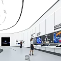 Modern Exhibition Hall Interior With Mechanical Engineering Showcase Interactive Screens And Exhibition Counters 3d model