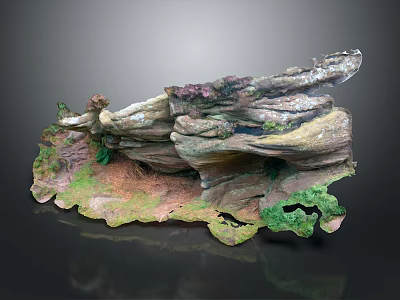 Natural Rock Garden Landscape with Layered Varied Colored Rocks and Green Moss 3d model
