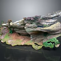 Natural Rock Garden Landscape with Layered Varied Colored Rocks and Green Moss