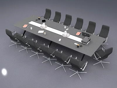 Modern Conference Table With Black Chairs And Metal Legs For Office Meeting 3d model