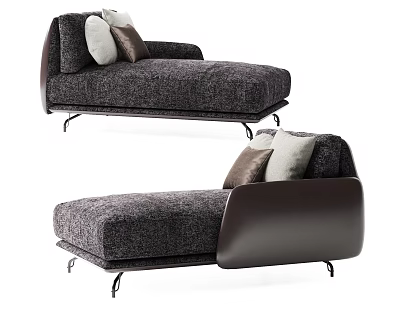 Modern Chaise Lounge With Textured Fabric Leather Accents Plush Cushions And Metal Legs 3d model