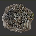 Modern Construction Debris Scene With Scattered Metal Bars And Dirt Mound