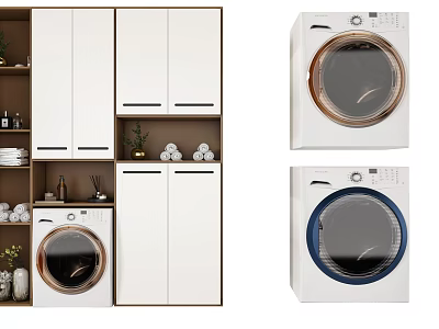 Modern Bathroom Cabinet Rack With White Finish Washing Machine And Towel Storage 3d model