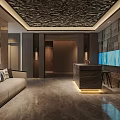 Modern Hotel Lobby Interior Design With Marble Floor Decorative Screens And Green Plants