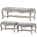 Three Elegant Gray Sofa Stools With Carved Legs And Upholstered Seats Design