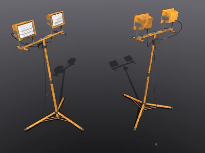 Industrial Style Floor Lamp With Tripod Base And Dual Yellow Metal Light Heads 3d model