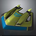 Futuristic Yellow And Blue Spaceship Exterior With Aerodynamic Design For Cosmic Exploration