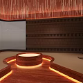 Bath Center Interior With Circular Stone Platform Illuminated Light Strips And Brown Brick Walls