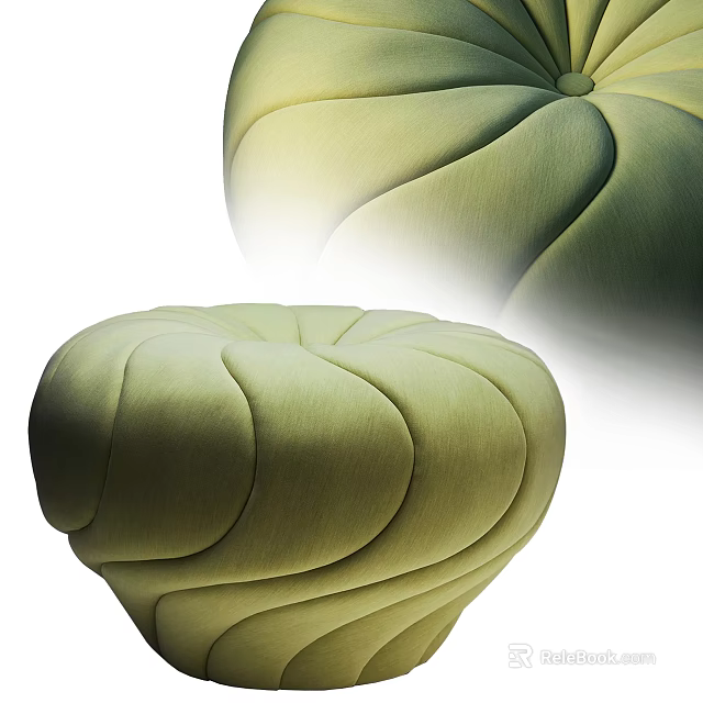 Light Green Velvet Ottoman With Pleated Design For Modern Living Space 3d model 