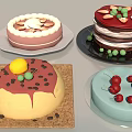 Fresh Colorful Assorted Decorated Cakes With Cherries Strawberries And Chocolate Toppings