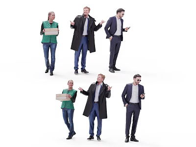 Group of People in Different Outfits and Poses Holding Documents and Devices 3d model